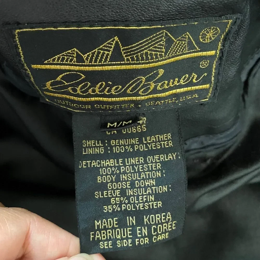 Eddie Bauer 100% Genuine Leather Winter Trench Coat Full Length Black HEAVY DUTY